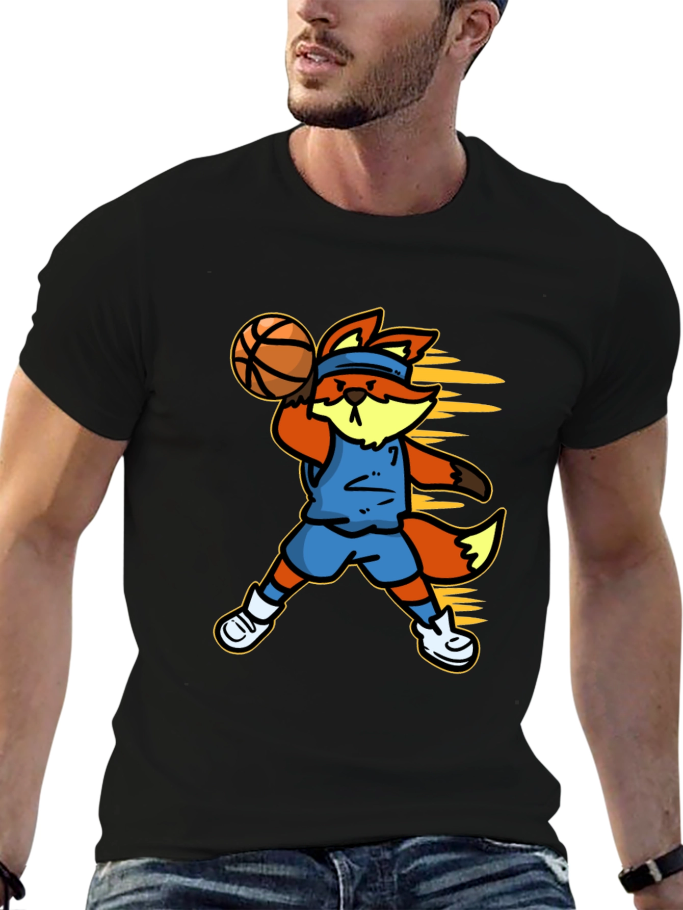 Cartoon Fox Basketball Graphic Tee
