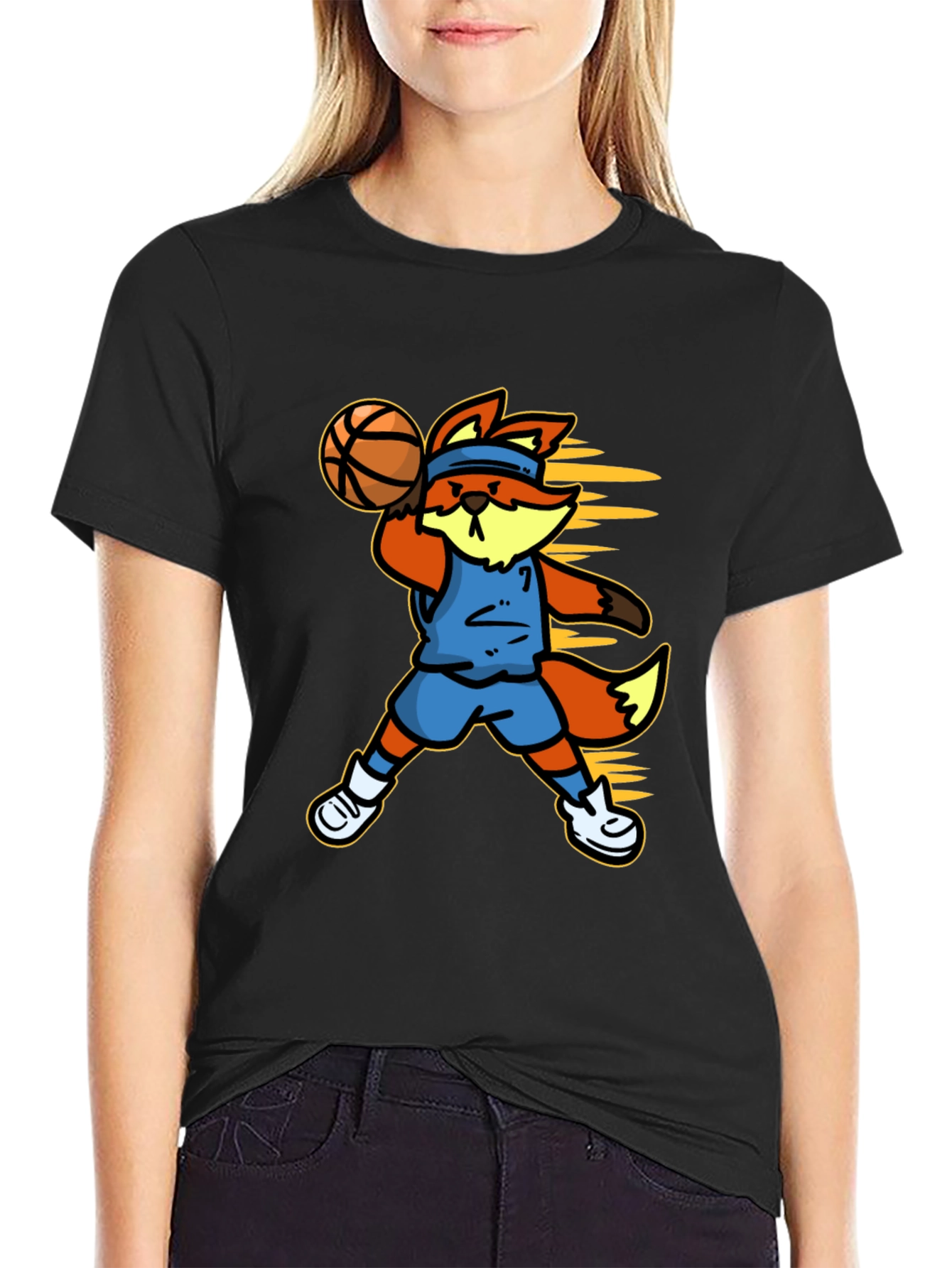 Cartoon Fox Basketball Graphic Tee