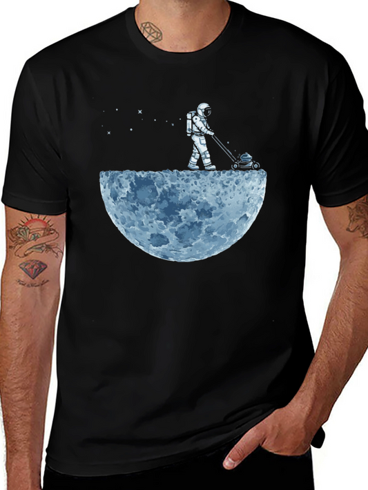 Astronaut Moon Mowing Graphic Tee - Unique Design