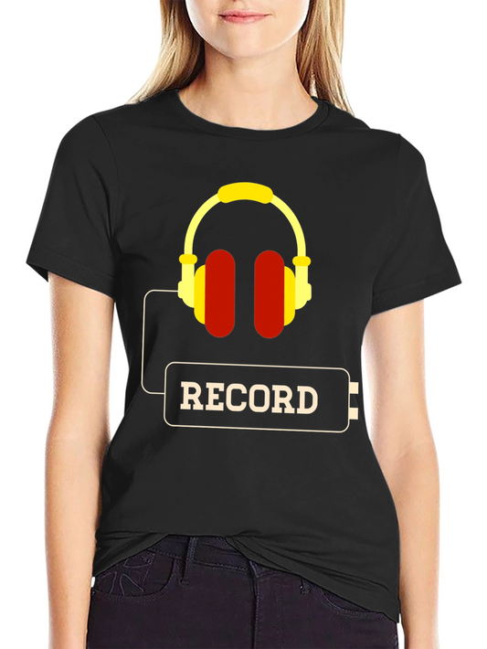 Record Headphones Graphic Tee - Black Cotton Comfort