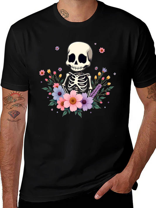 Floral Skeleton T-Shirt - Black Graphic Tee