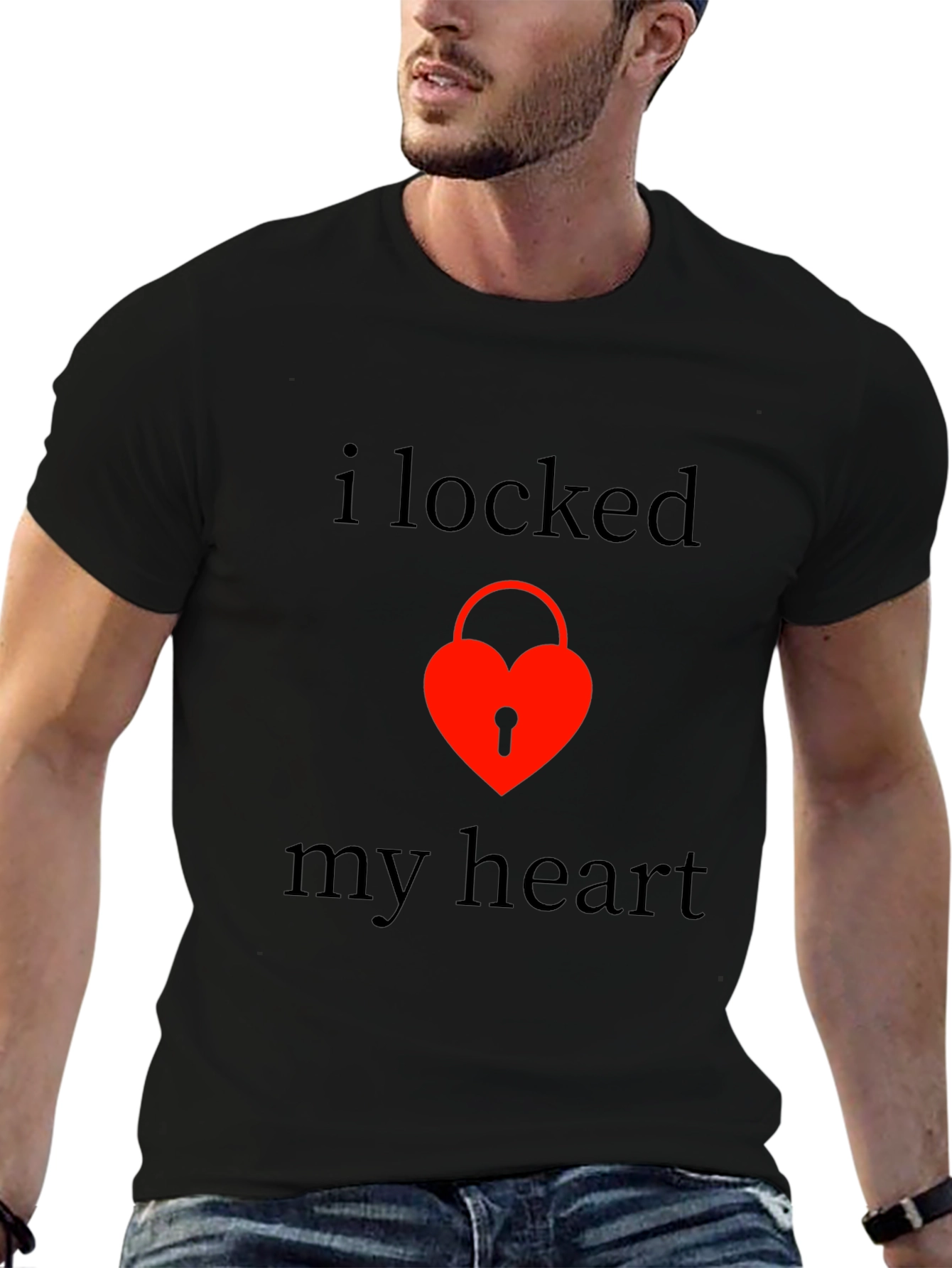 Locked Heart Graphic Tee - Stylish Black T-Shirt