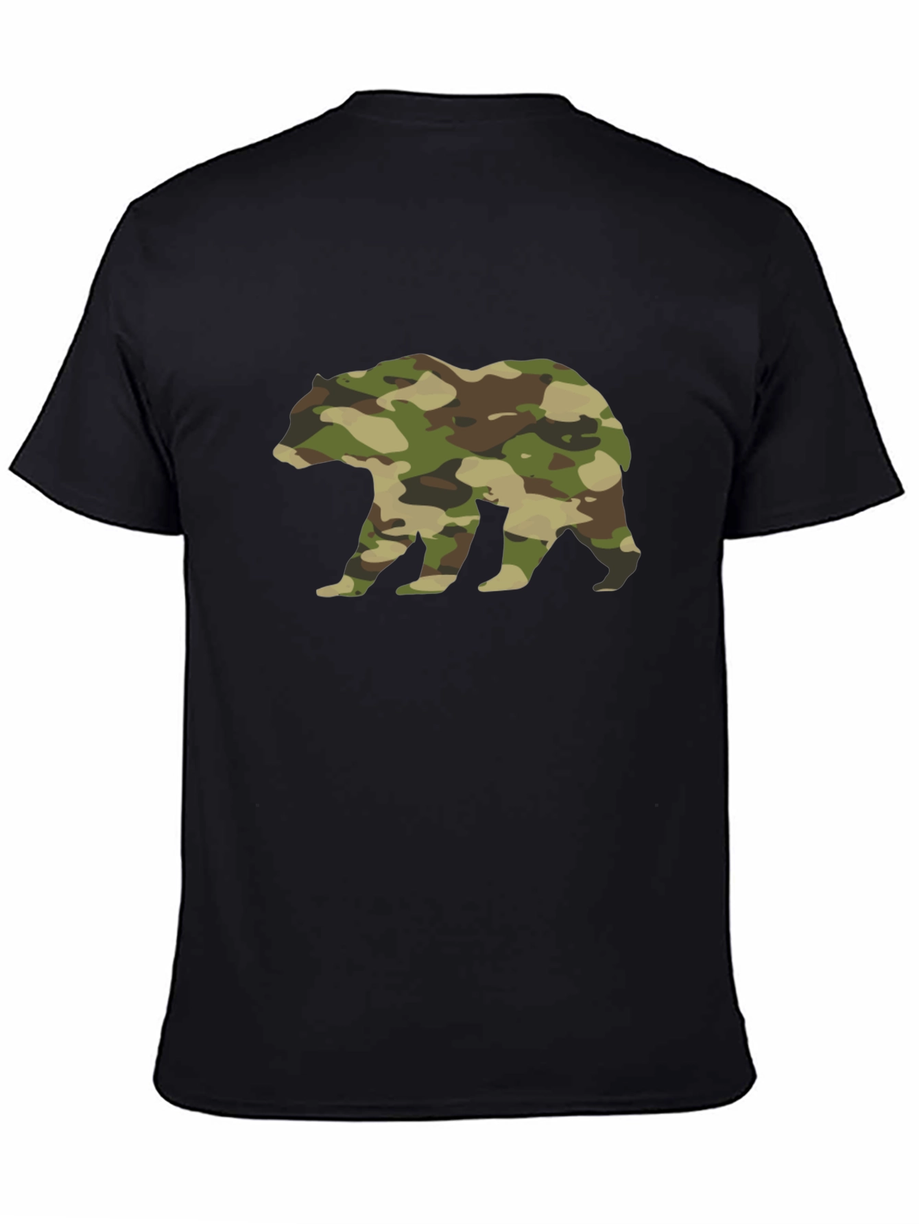 Camo Bear Graphic Tee - Black Cotton Casual Shirt
