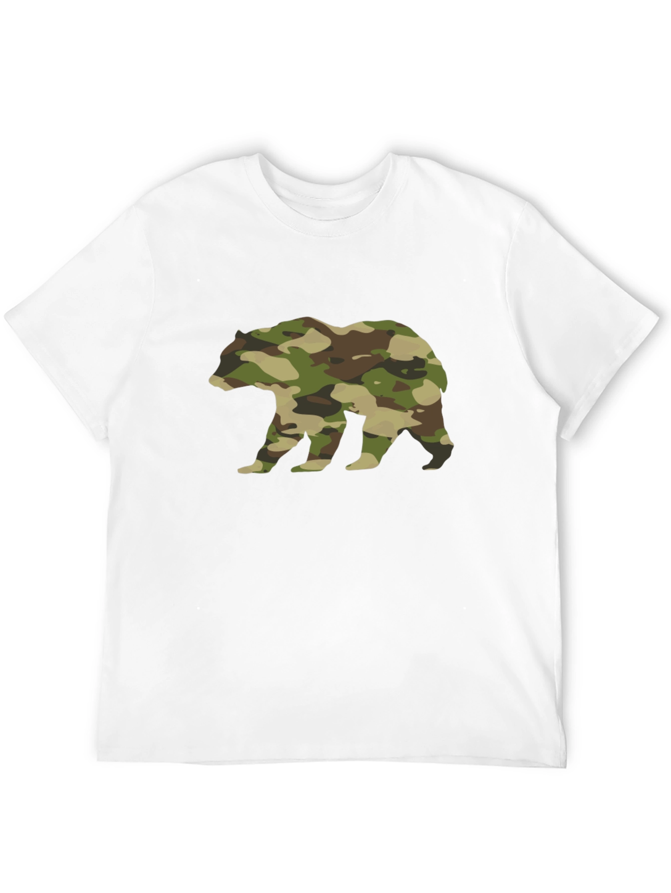 Camo Bear Graphic Tee - Black Cotton Casual Shirt
