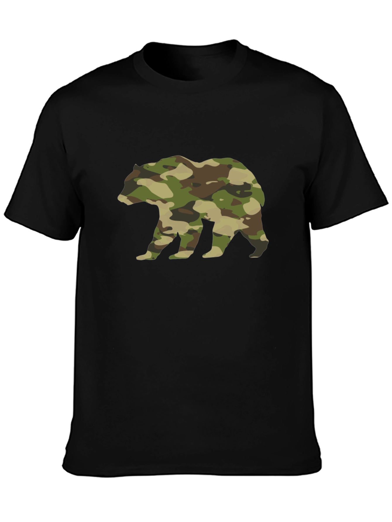 Camo Bear Graphic Tee - Black Cotton Casual Shirt