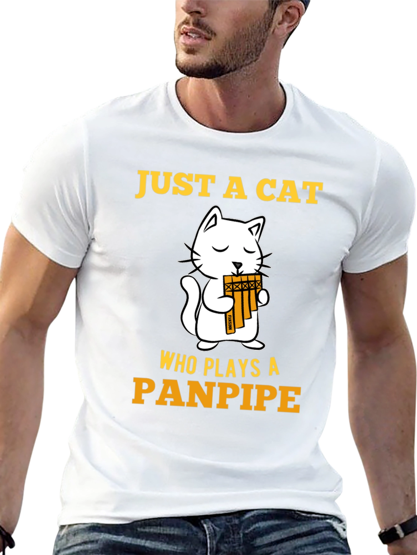 Cat Panpipe T-Shirt - Musical Animal Tee