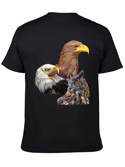 Eagles and Owl Graphic Print Black T-Shirt