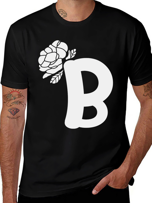 Floral Initial B Black T-Shirt