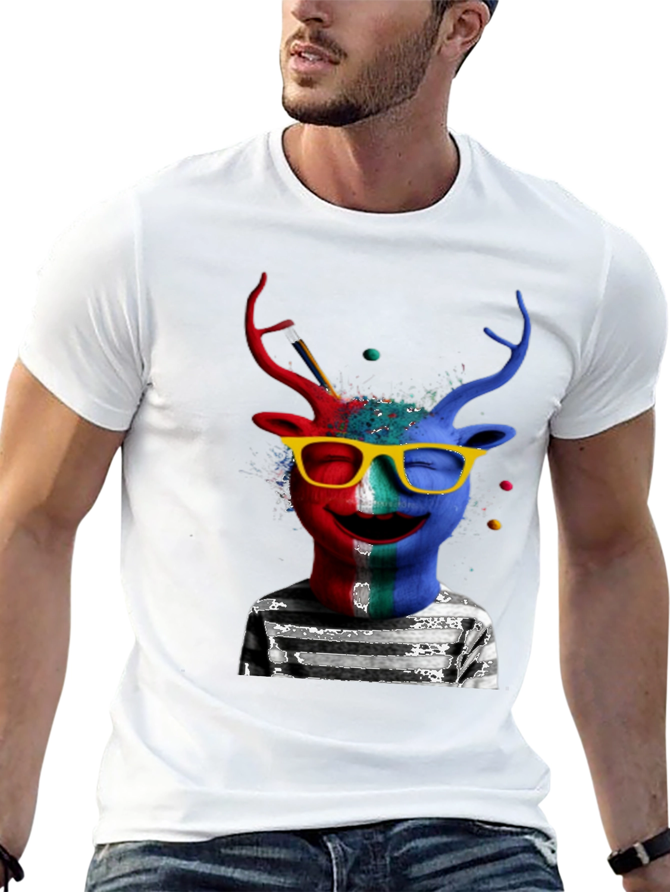 Artsy Deer Graphic T-Shirt - Quirky Style
