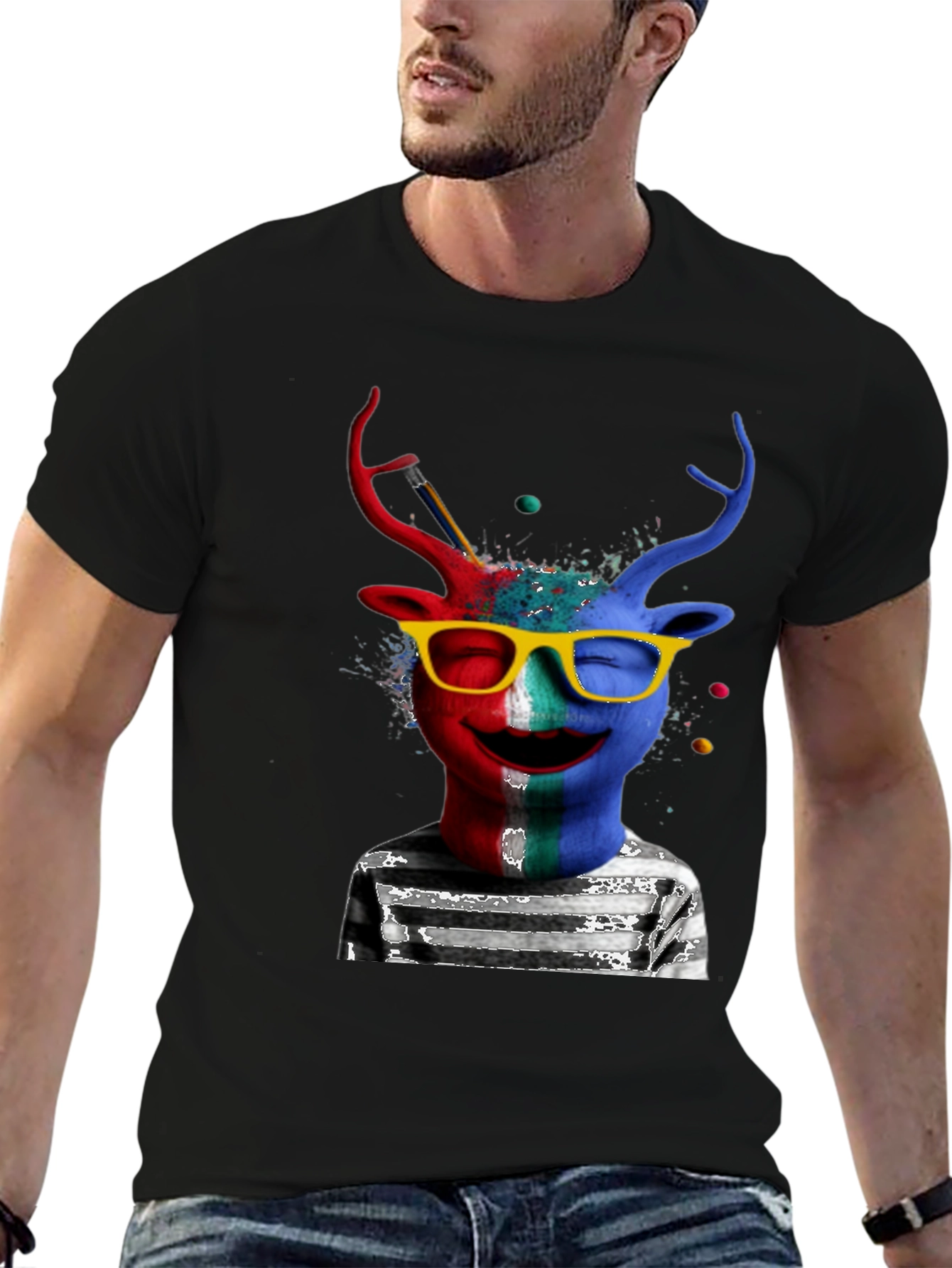 Artsy Deer Graphic T-Shirt - Quirky Style