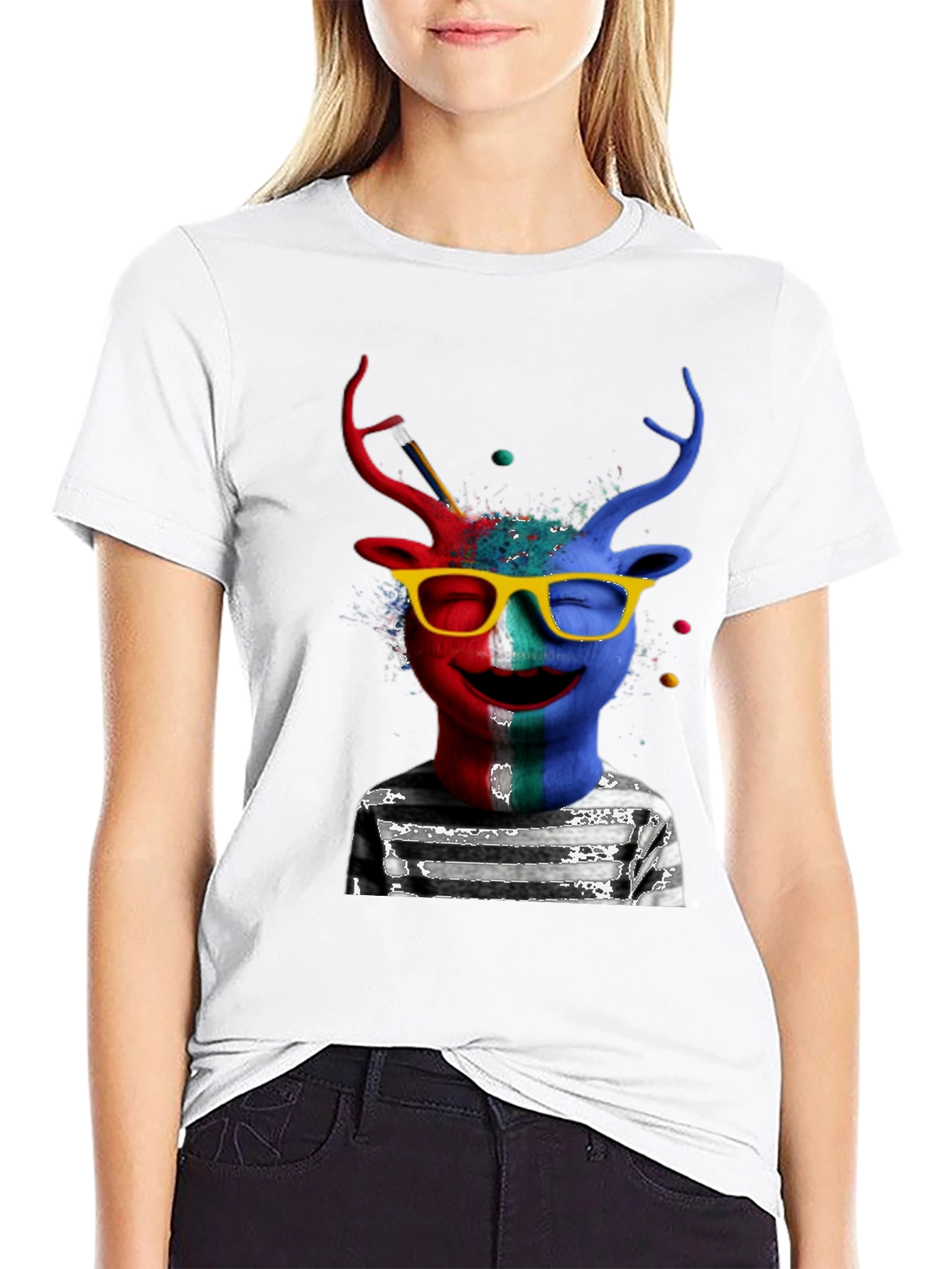 Artsy Deer Graphic T-Shirt - Quirky Style