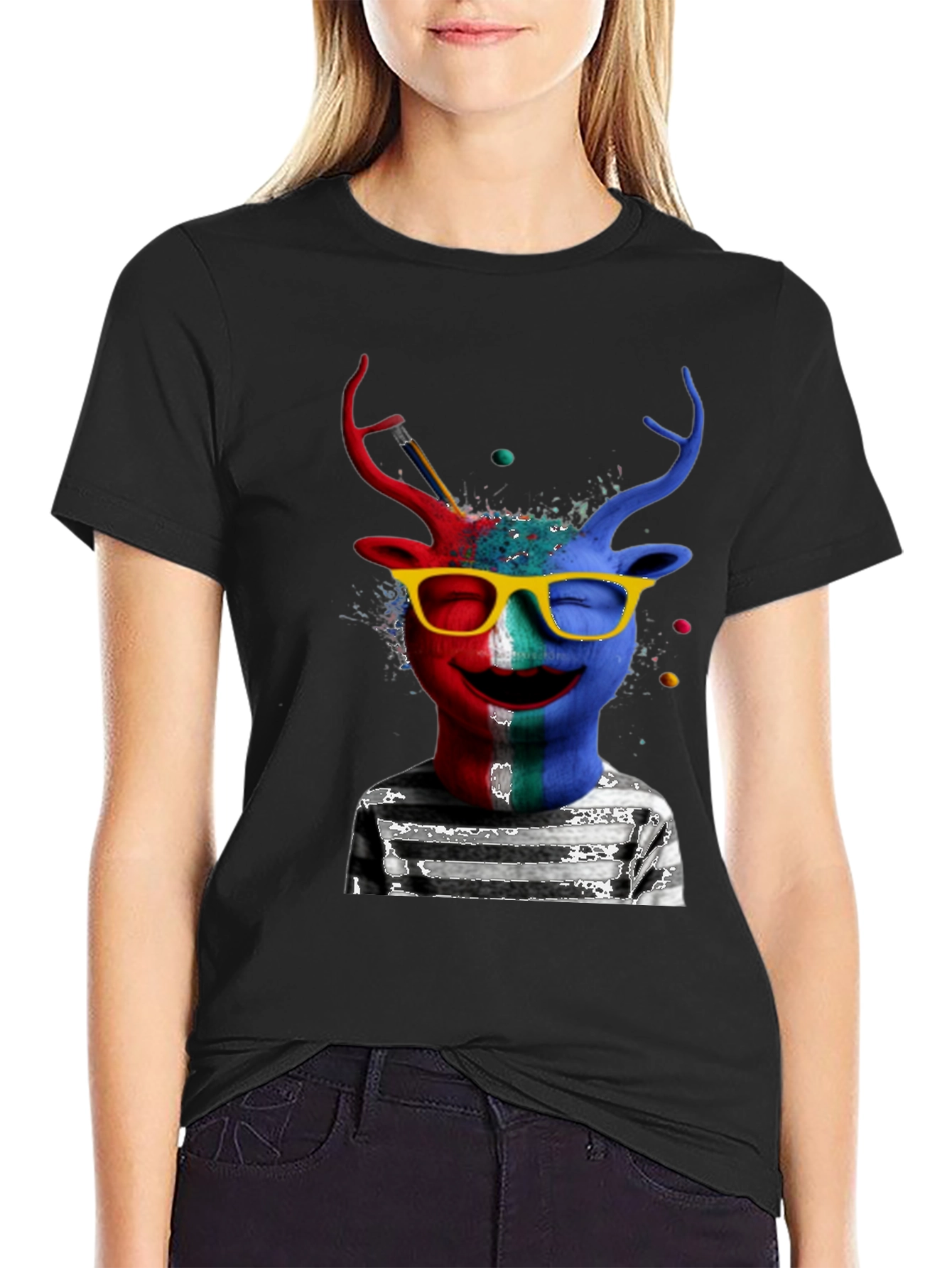 Artsy Deer Graphic T-Shirt - Quirky Style