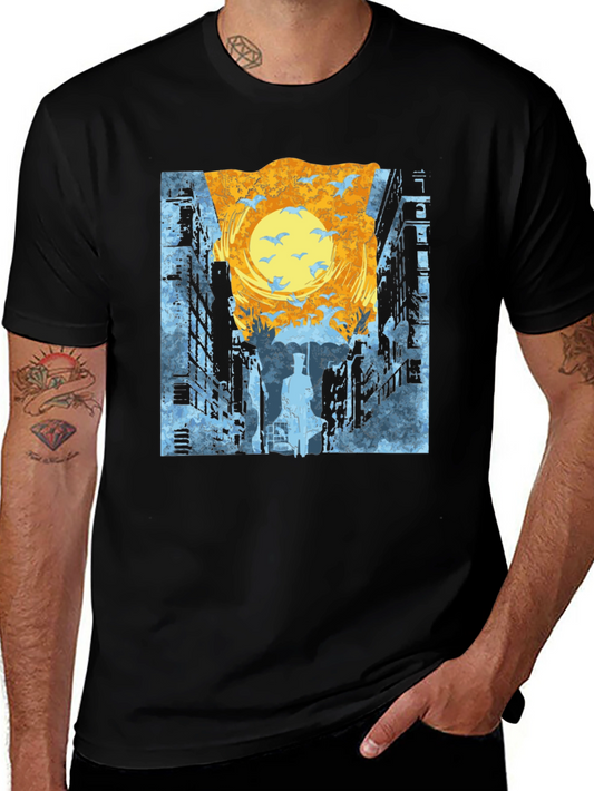 Cityscape T-Shirt: Urban Style with Bird Design