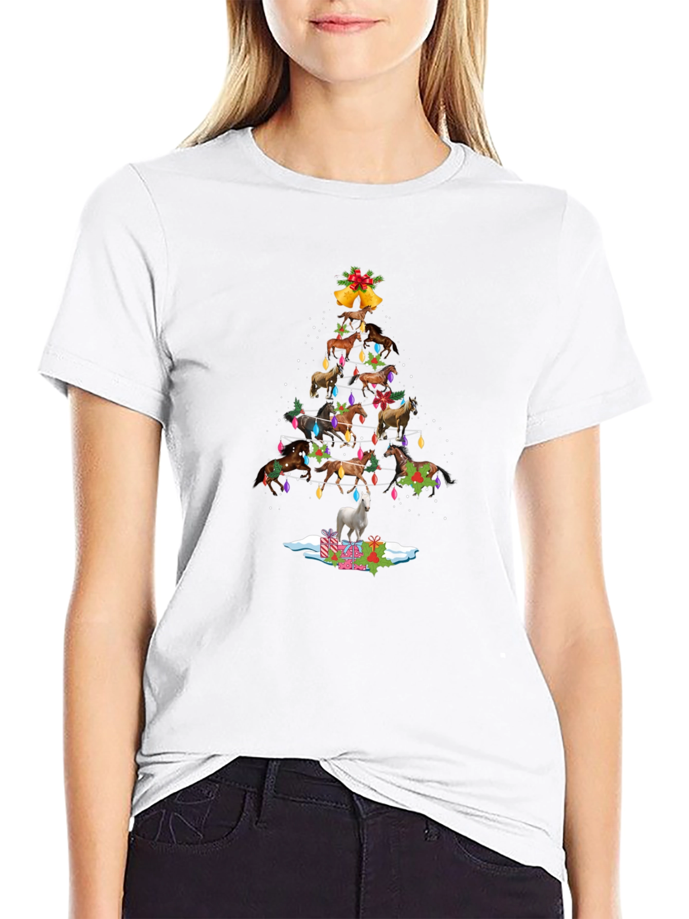 Horse Christmas Tree T-Shirt - Festive Holiday Apparel