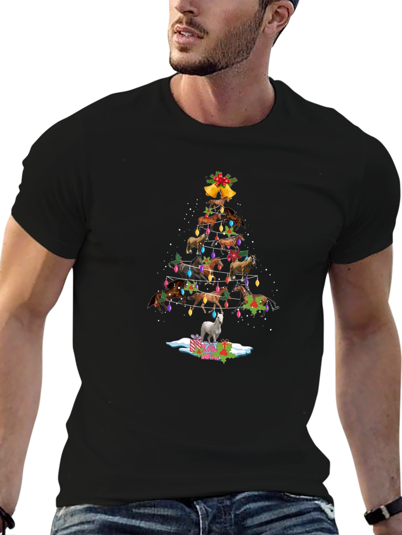 Horse Christmas Tree T-Shirt - Festive Holiday Apparel