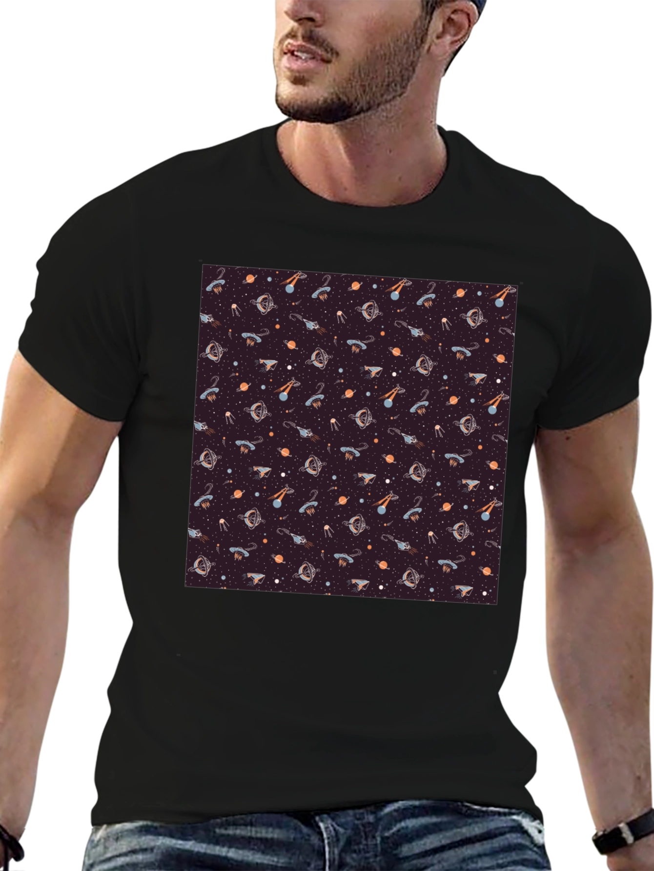 Cosmic Pattern Tee - Black Cotton Blend