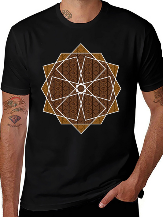 Geometric Pattern Graphic Tee - Stylish Mens Black T-Shirt