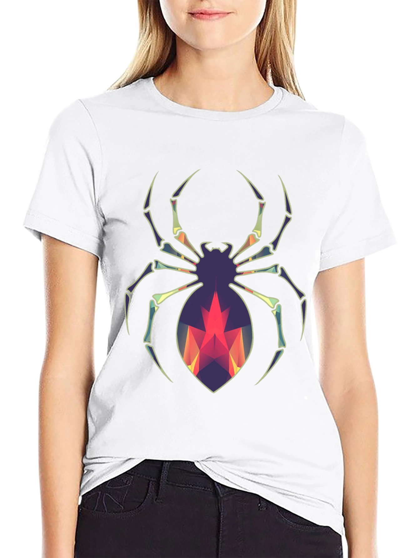 Geometric Spider Graphic Tee - Modern Halloween Style
