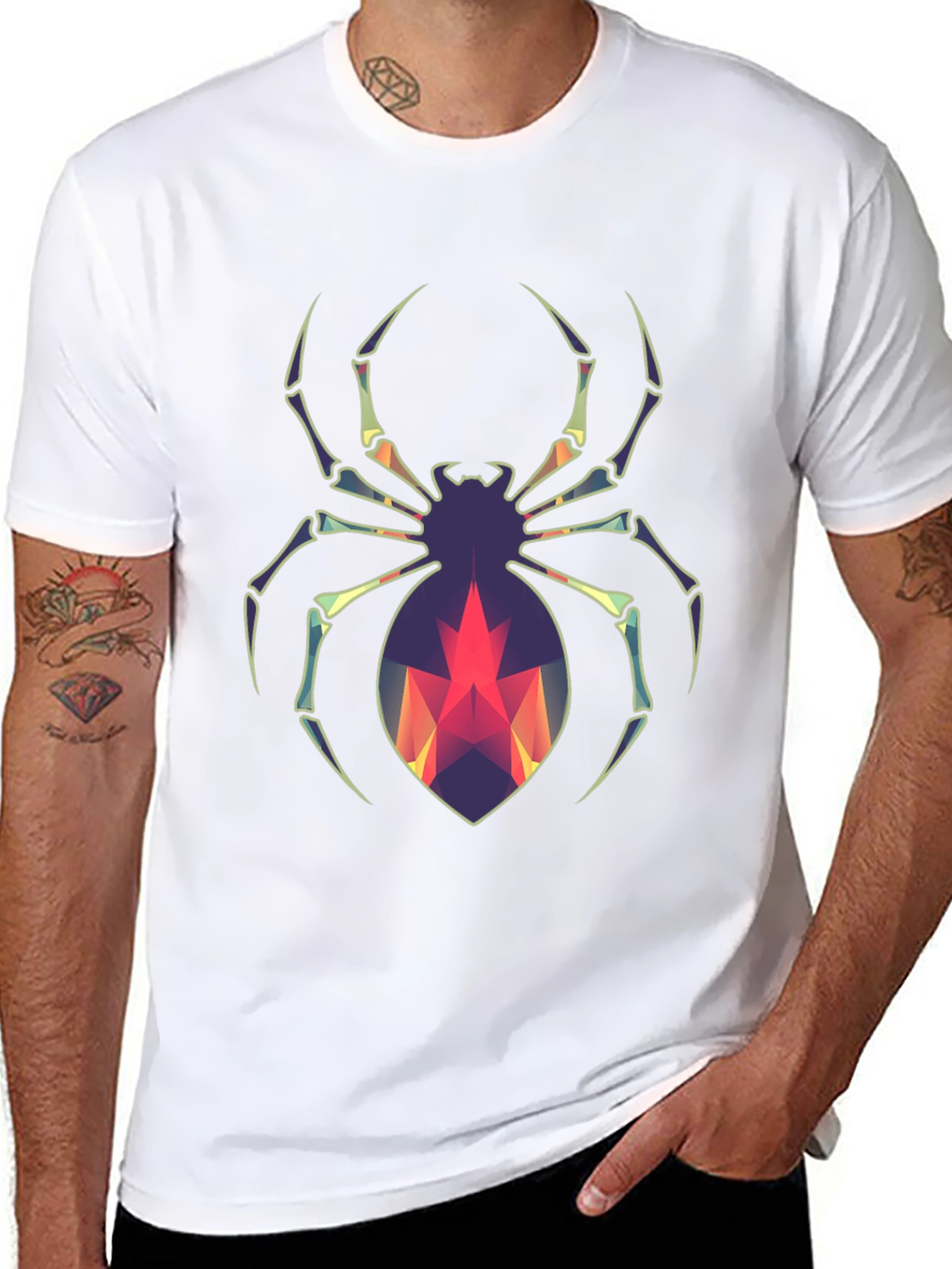 Geometric Spider Graphic Tee - Modern Halloween Style