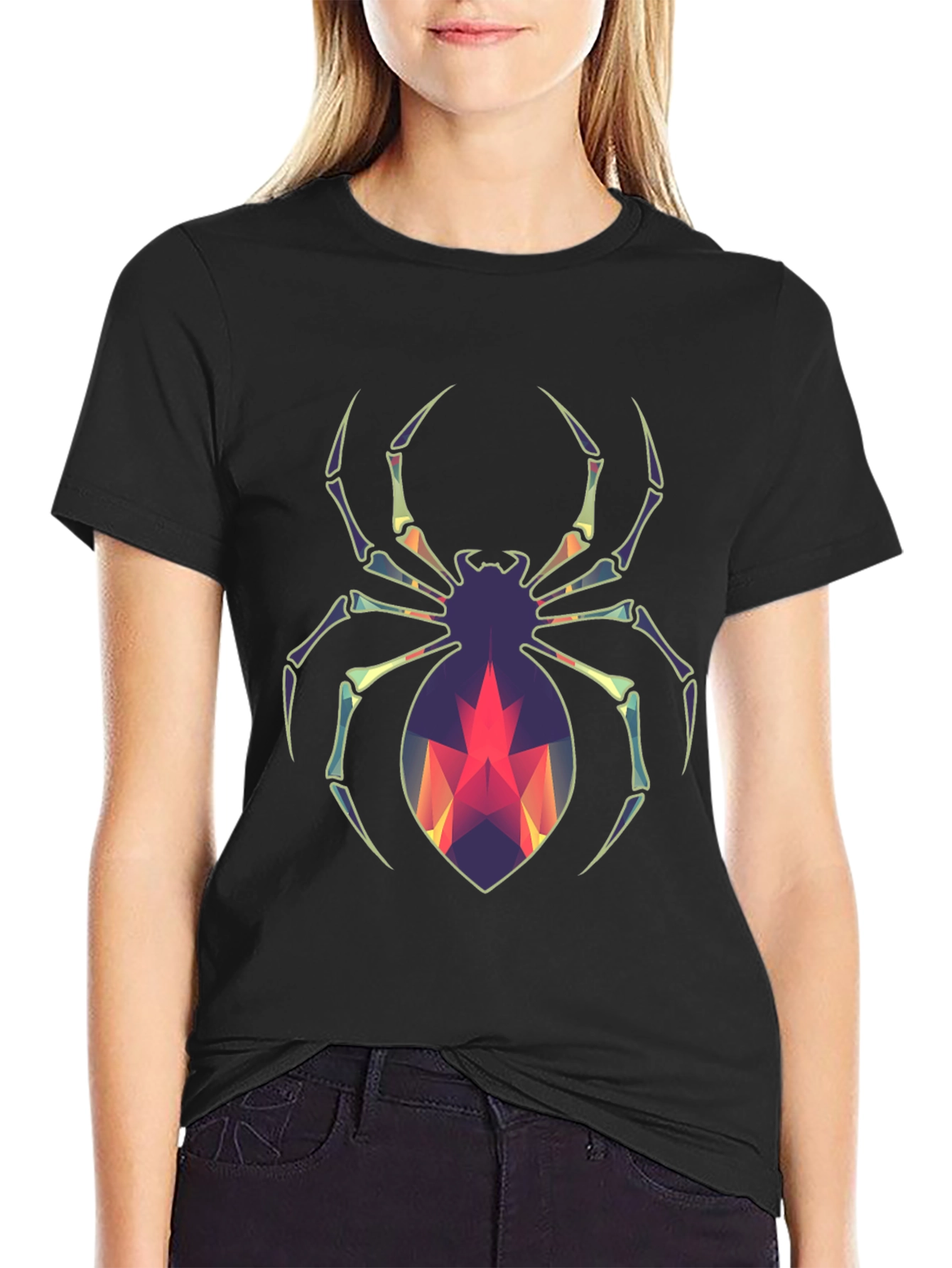 Geometric Spider Graphic Tee - Modern Halloween Style