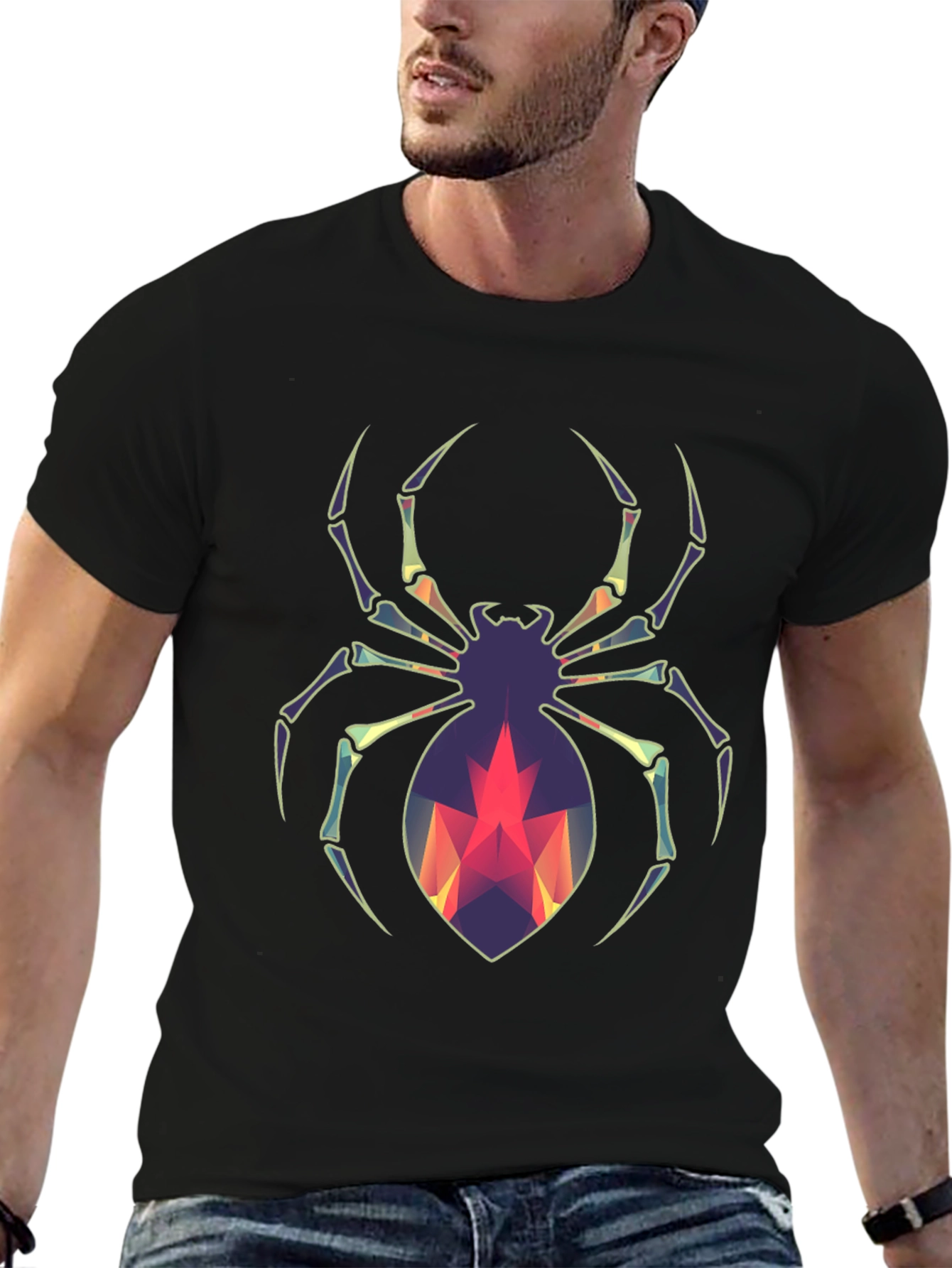 Geometric Spider Graphic Tee - Modern Halloween Style