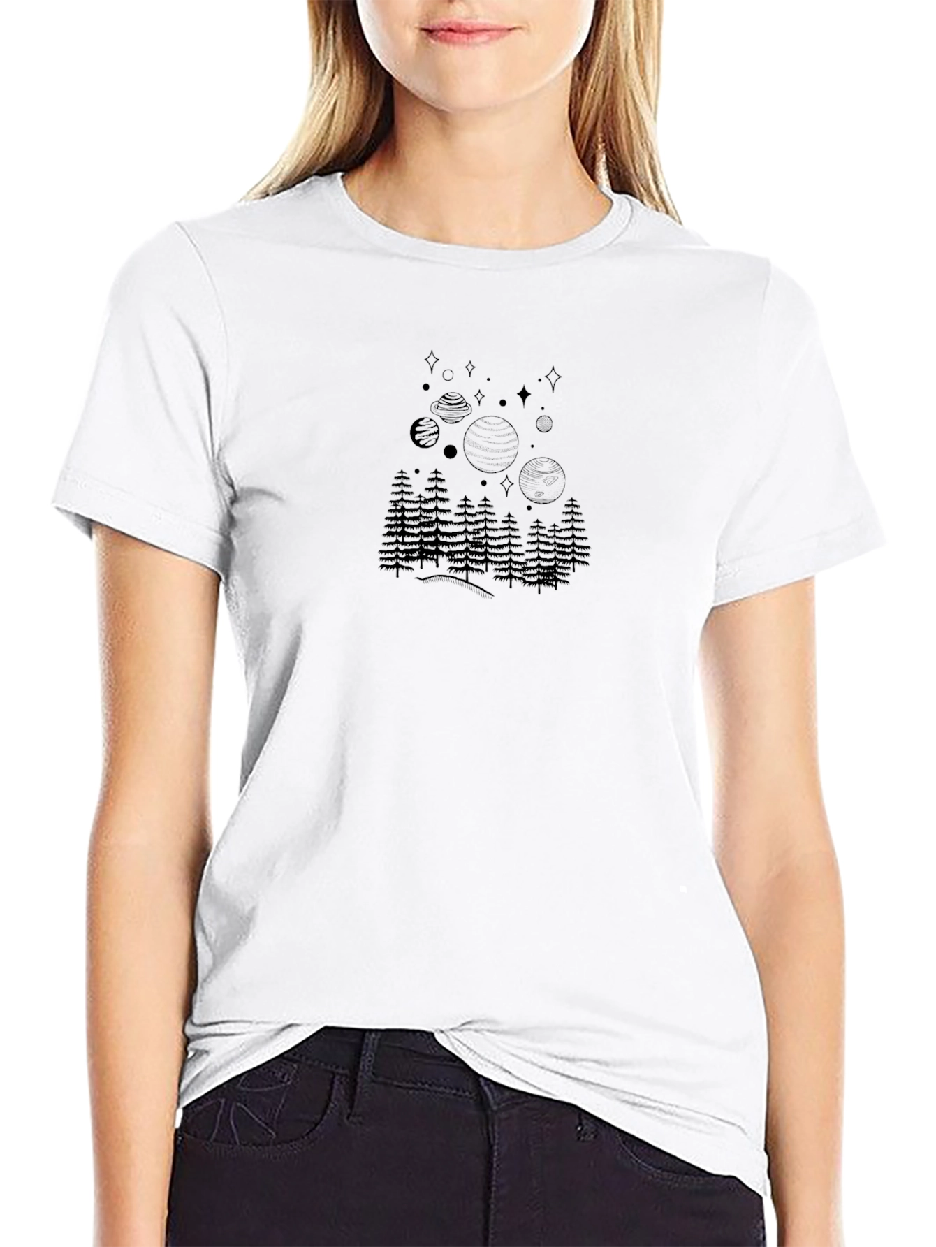 Cosmic Pine Tree Graphic Tee - Black