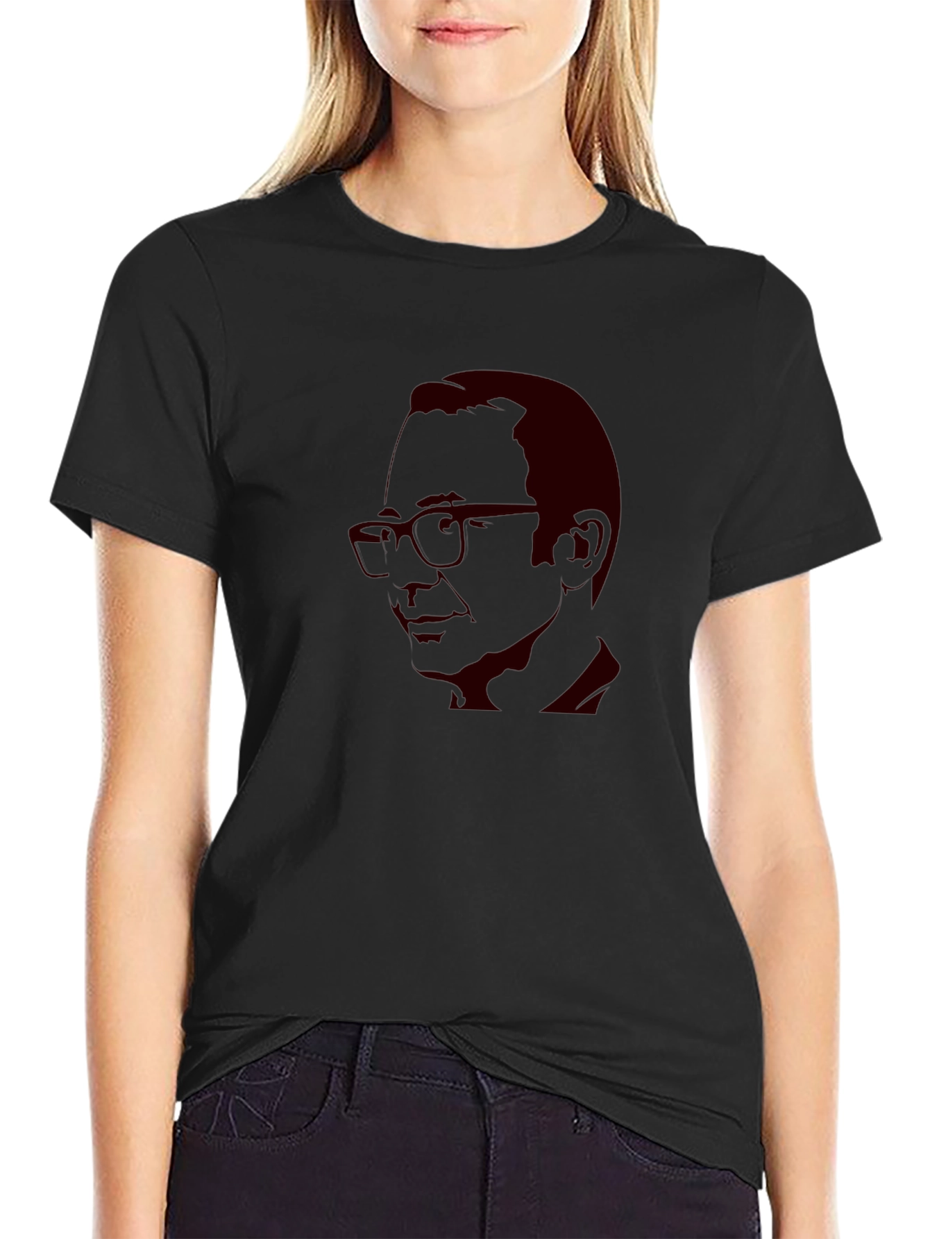 Black T-Shirt with Retro Portrait Design