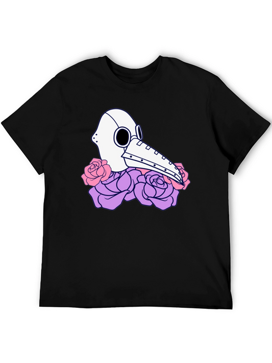 Plague Doctor Mask & Rose Graphic T-Shirt