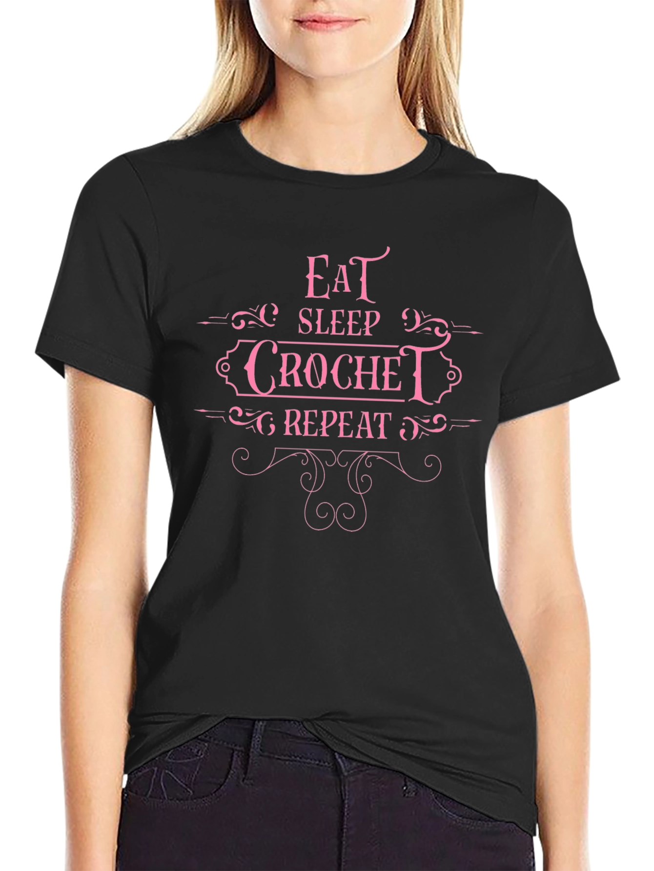 Eat Sleep Crochet Repeat Graphic Tee
