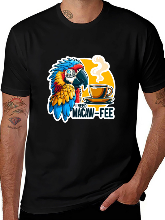 Macaw-Fee T-Shirt - Parrot & Coffee Graphic Tee