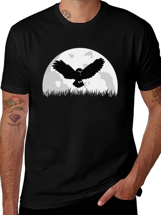 Owl Moon Graphic Tee - Black Cotton T-Shirt
