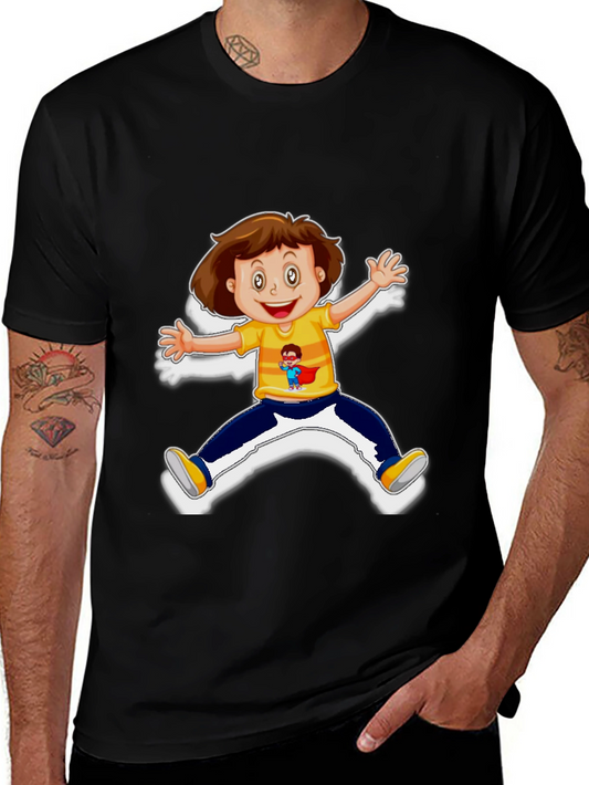 Cartoon Kid Graphic Black T-Shirt