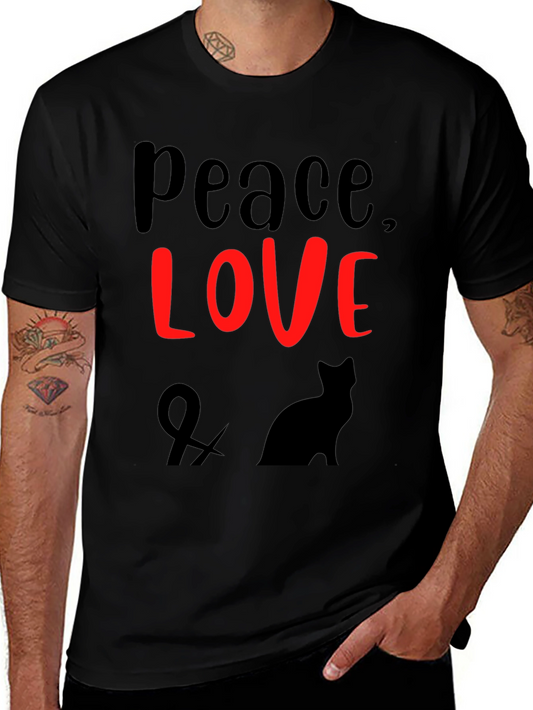 Peace Love & Cats Black T-Shirt