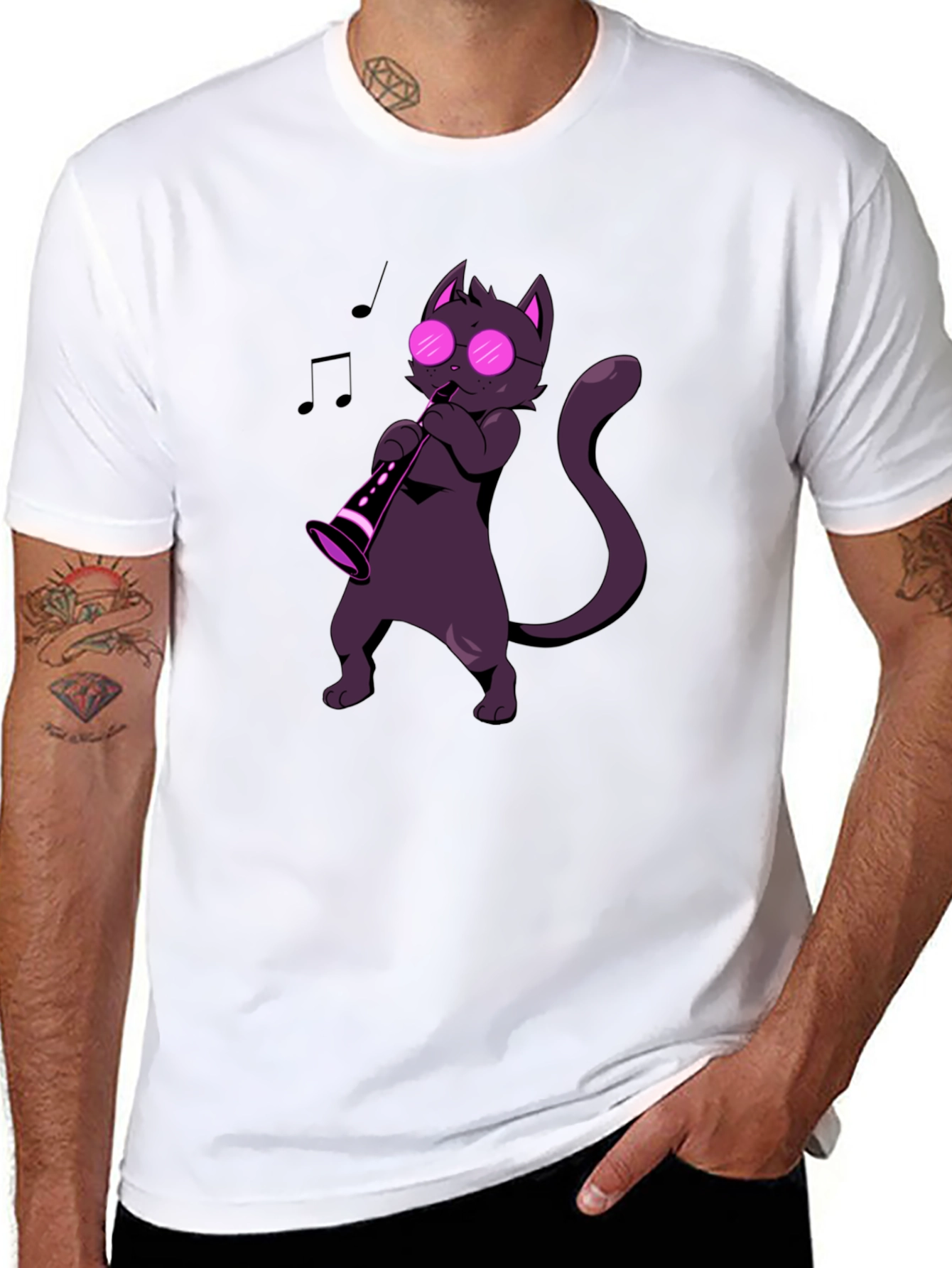 Cat Saxophone Player Graphic Tee - Music Lover Shirt