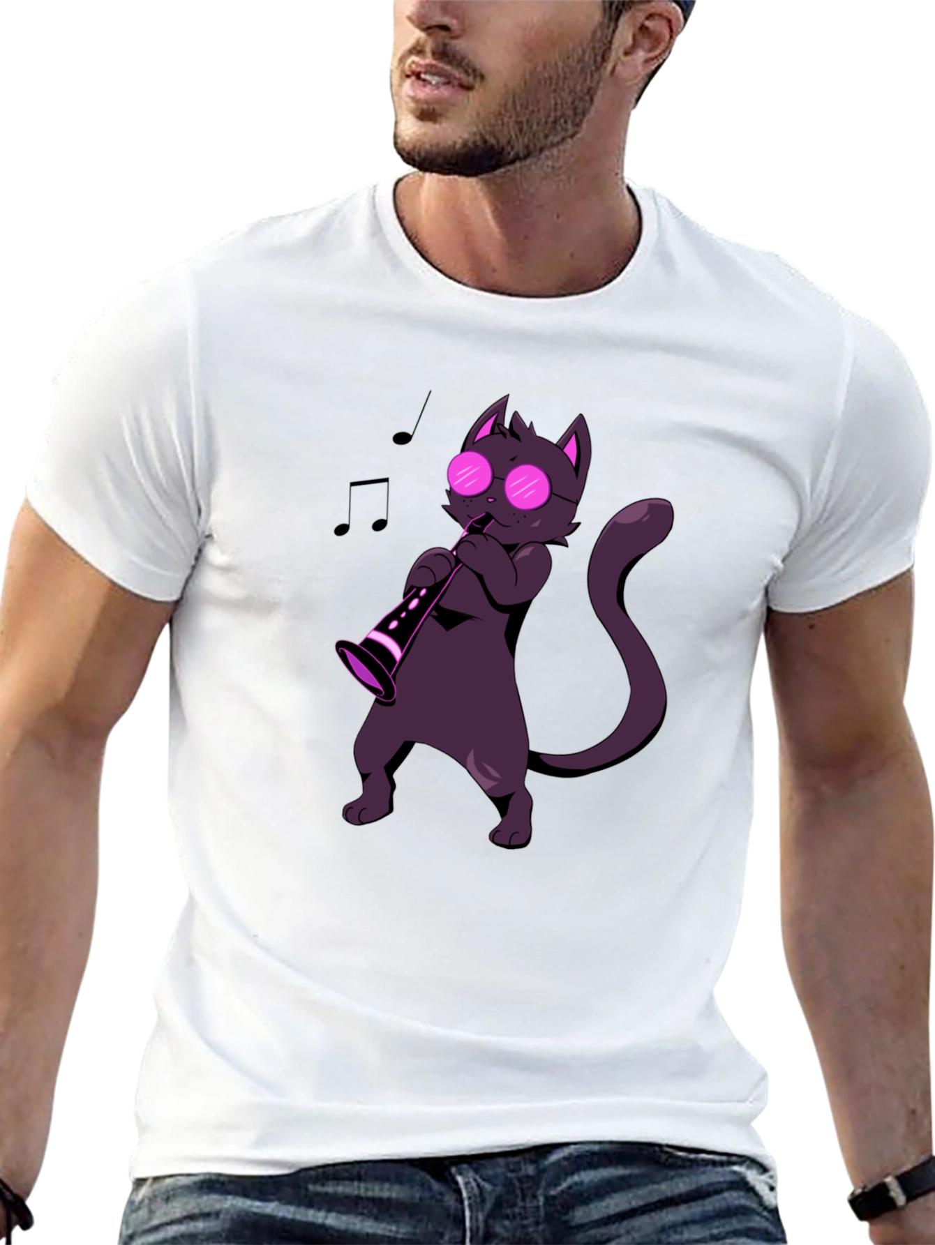 Cat Saxophone Player Graphic Tee - Music Lover Shirt