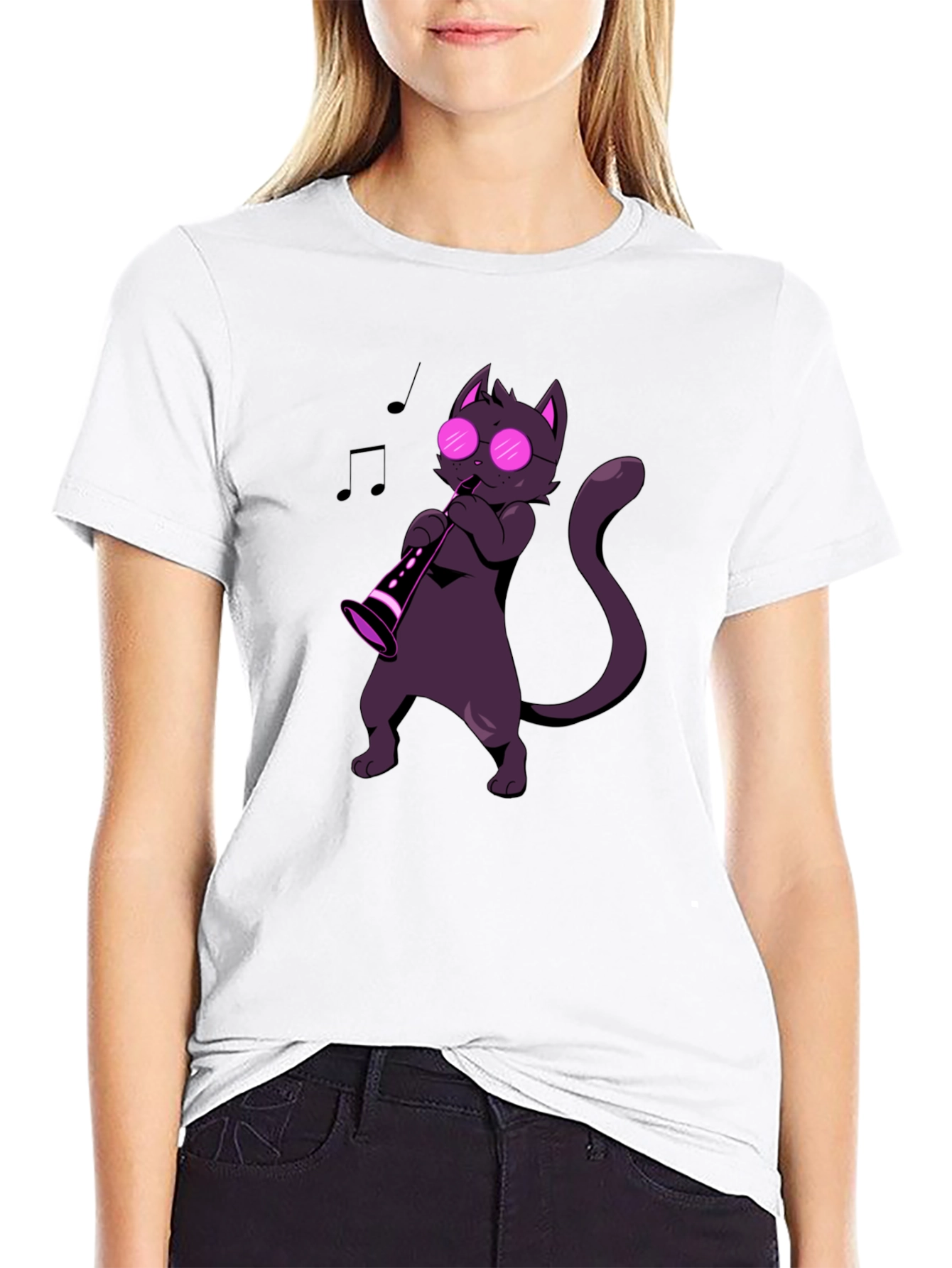 Cat Saxophone Player Graphic Tee - Music Lover Shirt