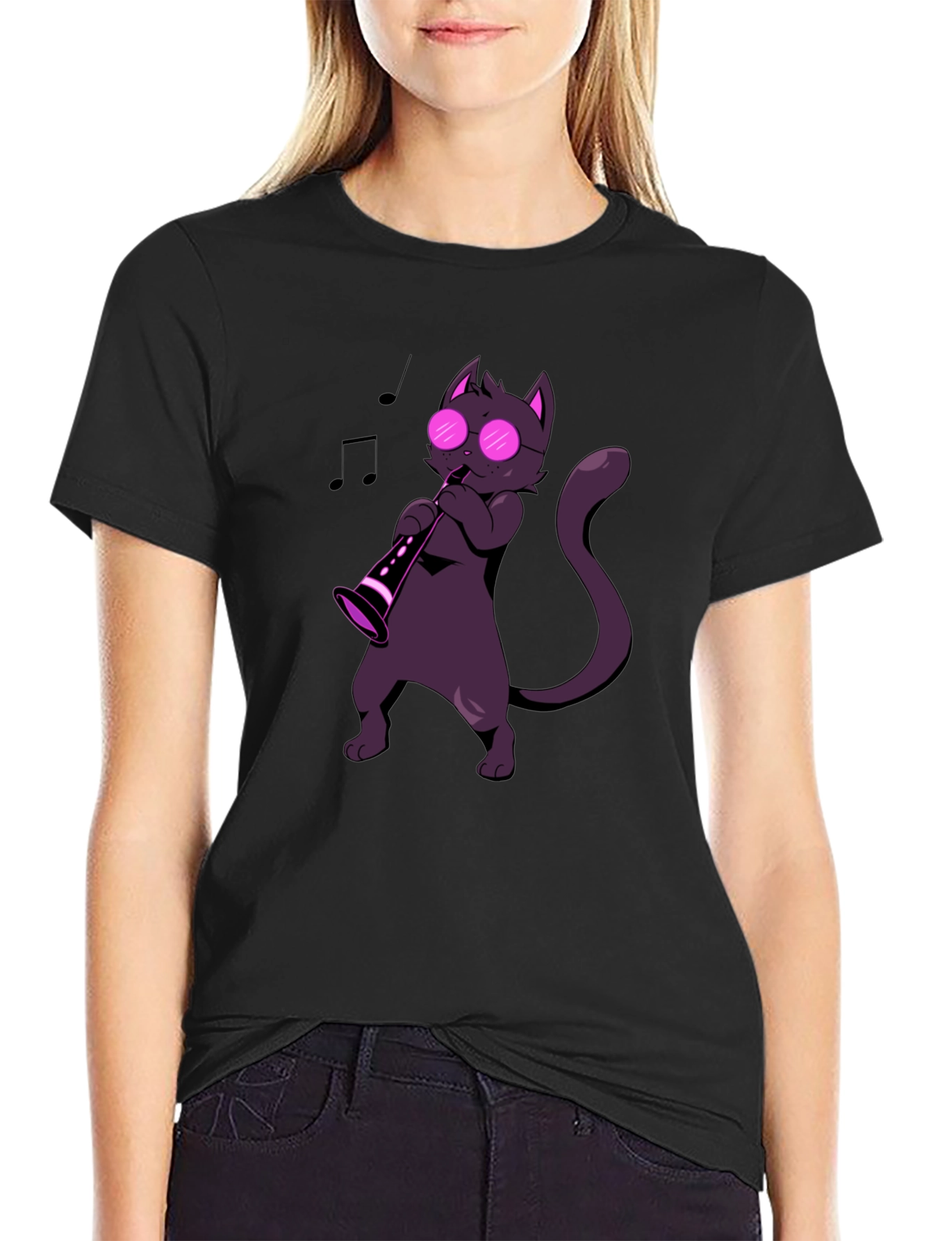 Cat Saxophone Player Graphic Tee - Music Lover Shirt
