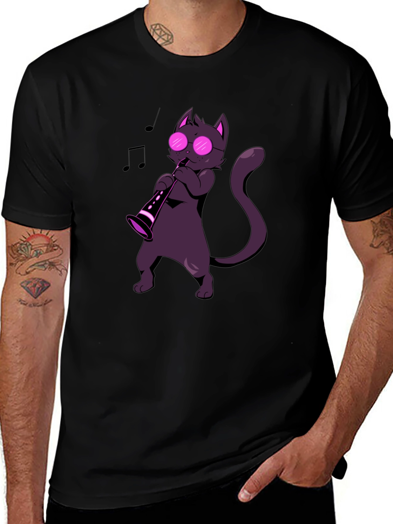 Cat Saxophone Player Graphic Tee - Music Lover Shirt