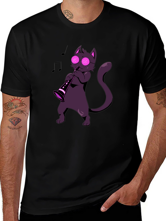 Cat Saxophone Player Graphic Tee - Music Lover Shirt
