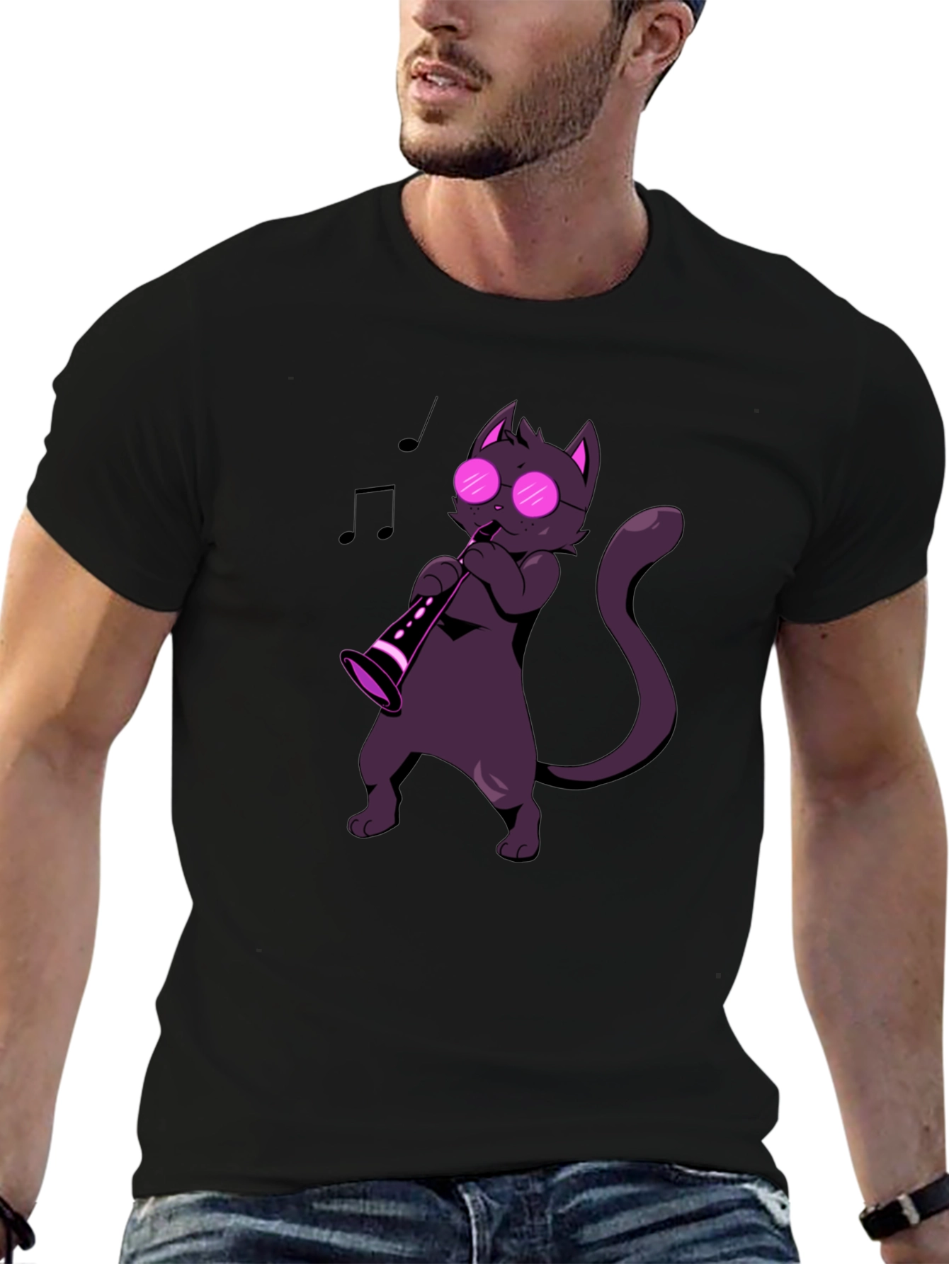 Cat Saxophone Player Graphic Tee - Music Lover Shirt