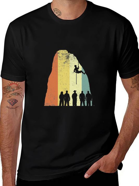 Retro Rock Climbing Silhouette Black T-Shirt