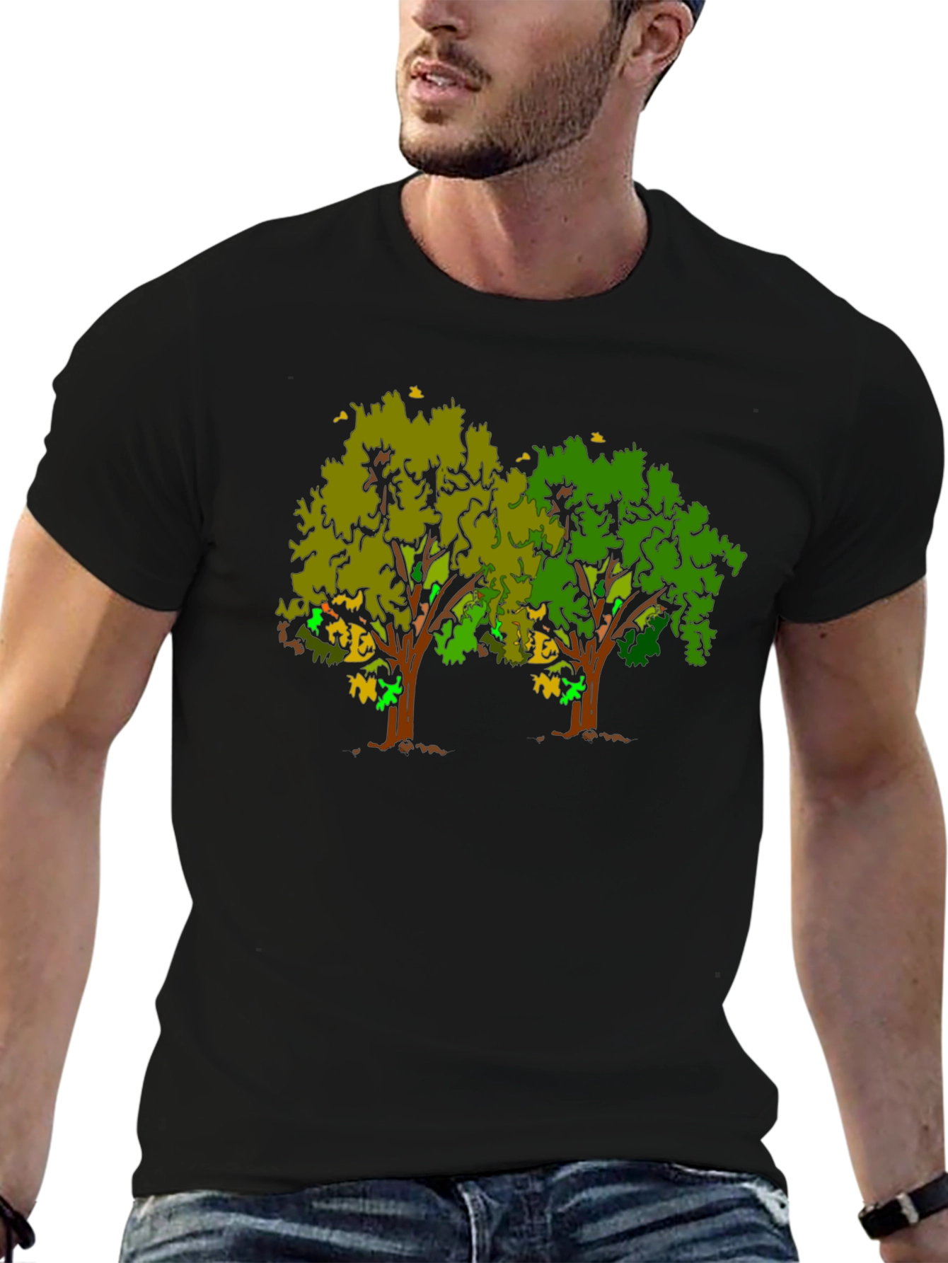 Unique Tree Graphic Black T-Shirt