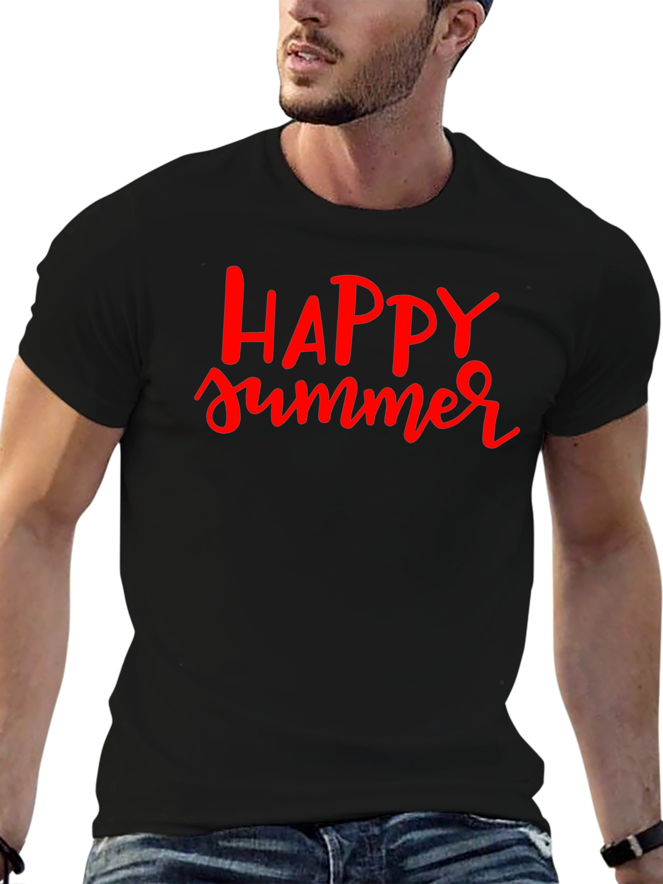 Happy Summer Graphic Tee - Black Cotton T-Shirt