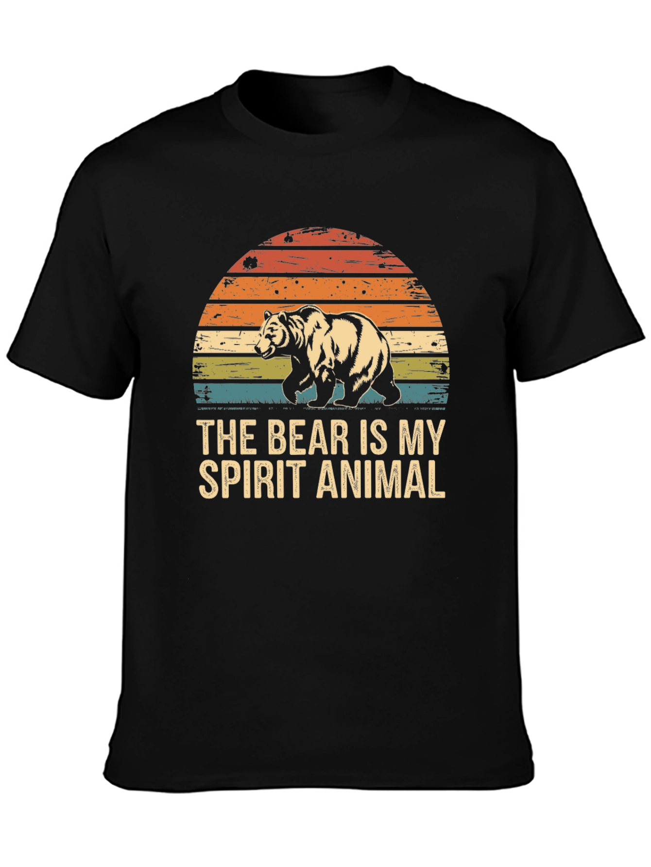 Bear Spirit Animal Graphic Tee - Retro Sunset Design