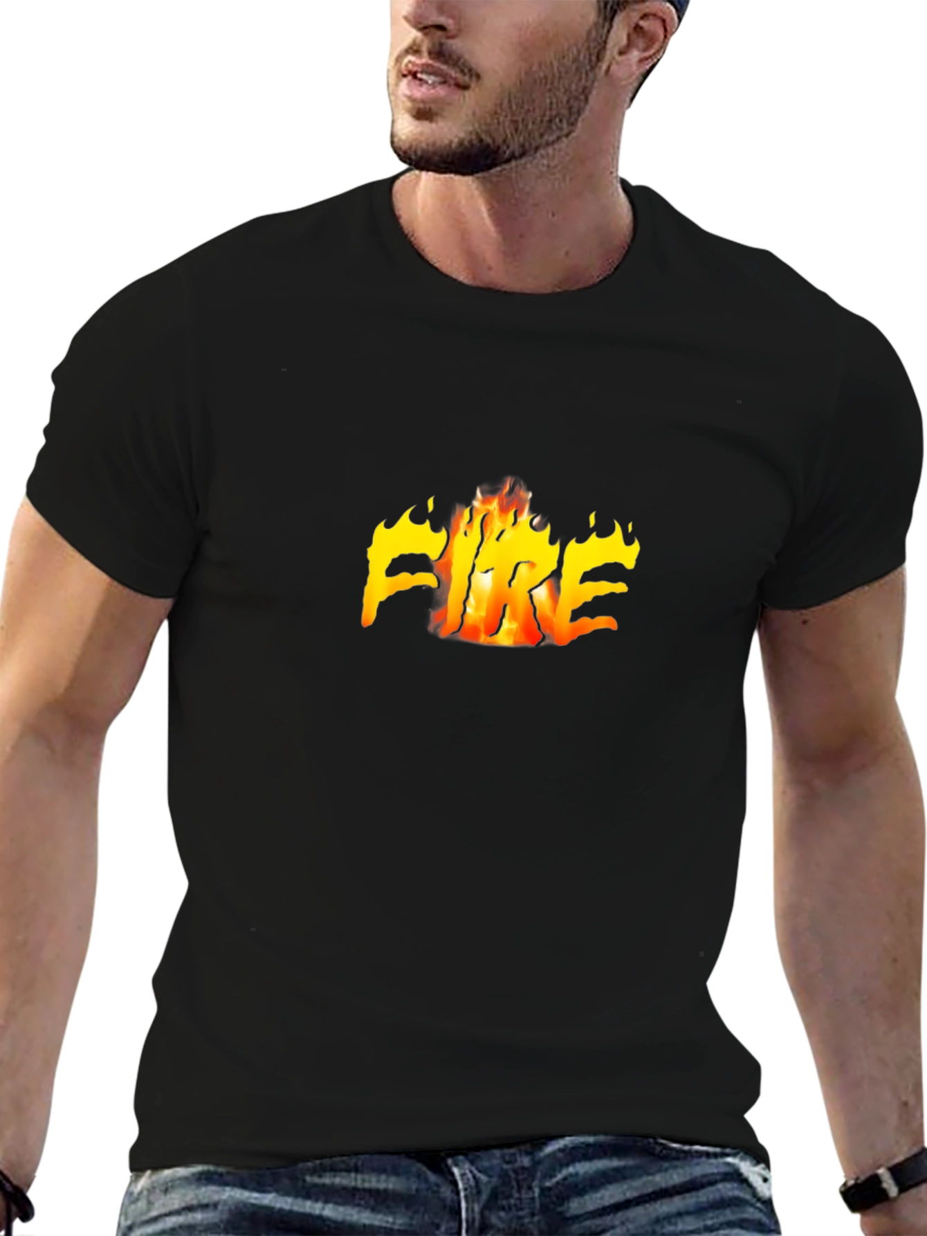 Black T-Shirt with Fiery FIRE Graphic