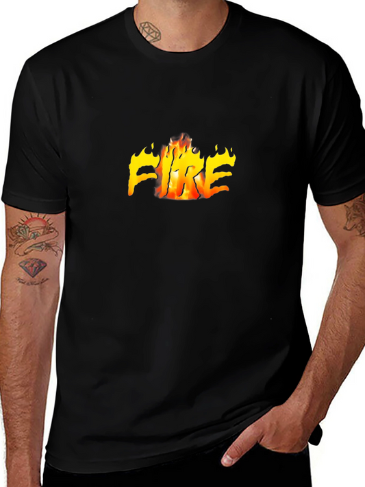 Black T-Shirt with Fiery FIRE Graphic