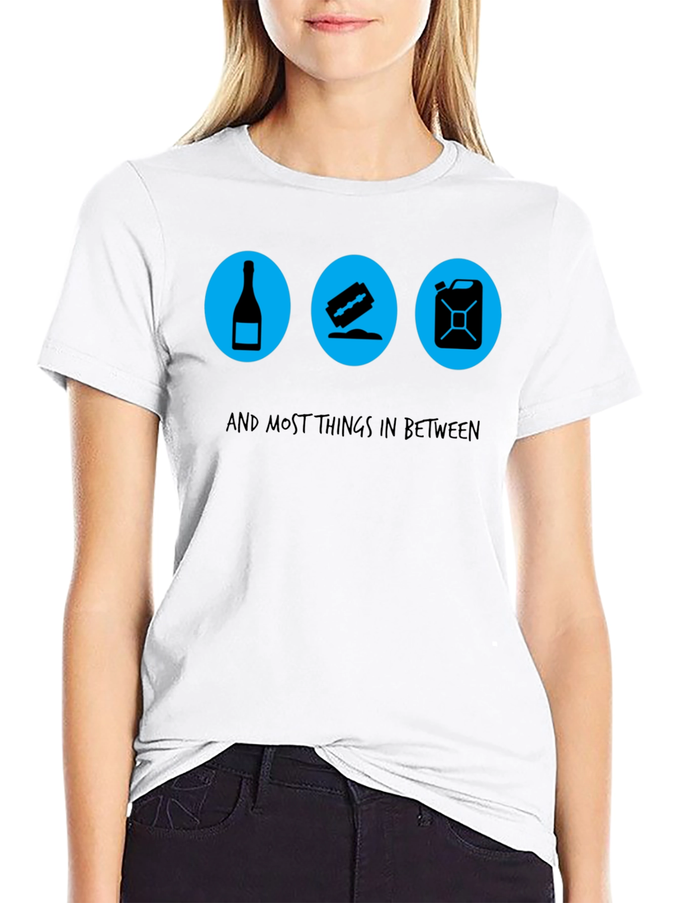 Humorous Graphic Tee: Booze Blades and Fuel