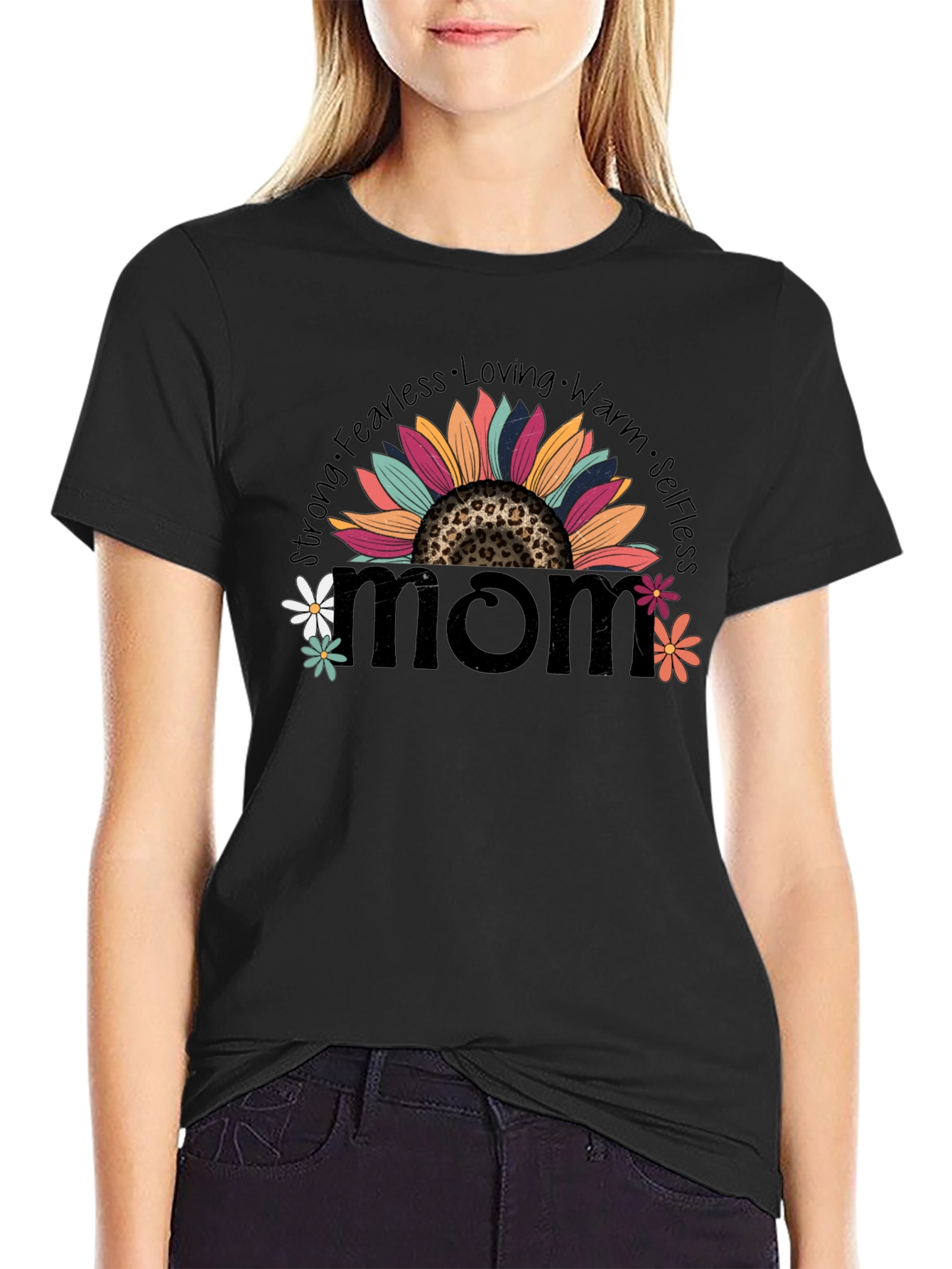 Mom Sunflower Graphic Tee - Strong Fearless & Loving