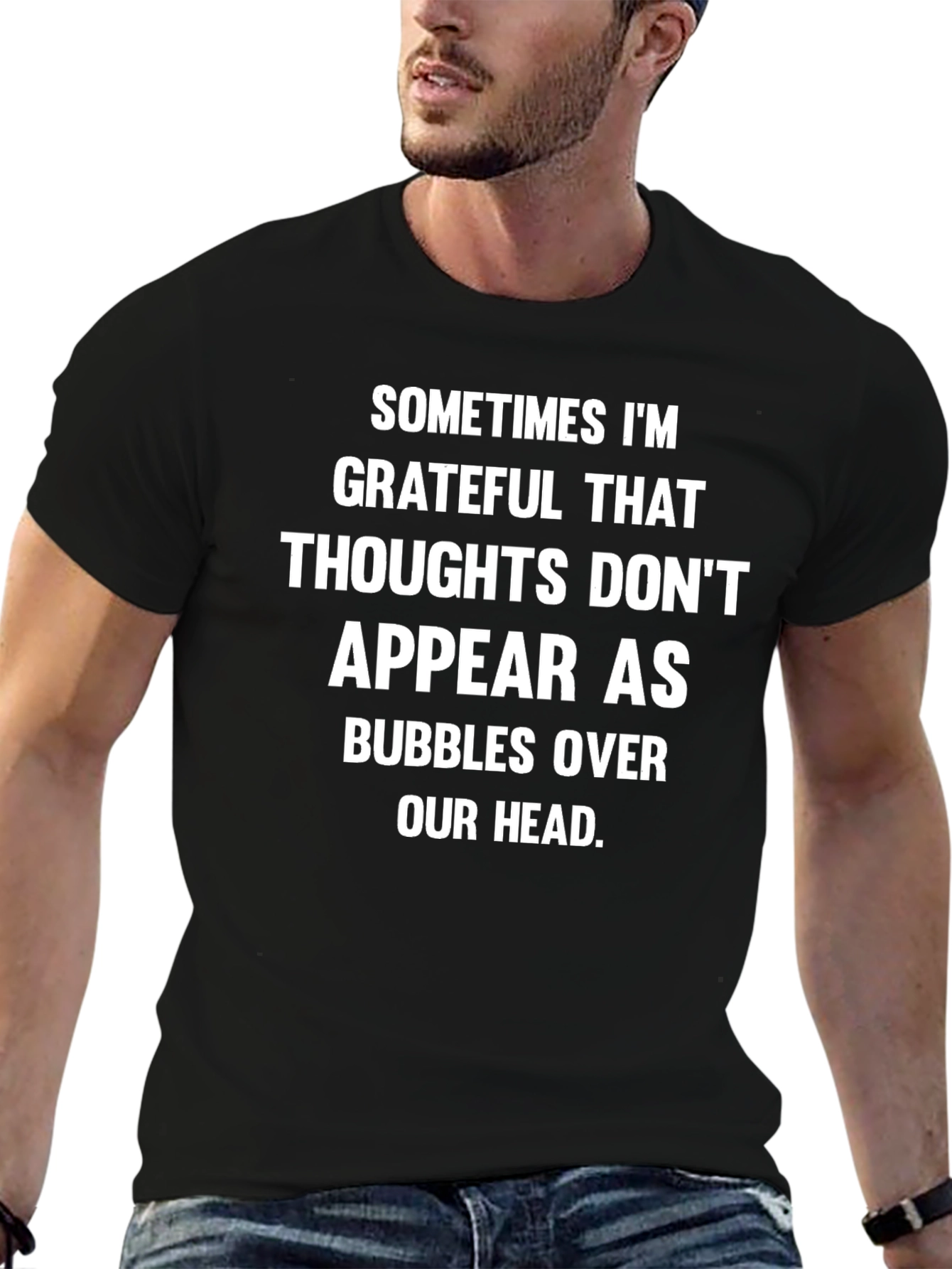 Grateful Thoughts Graphic Tee - Black Cotton T-Shirt