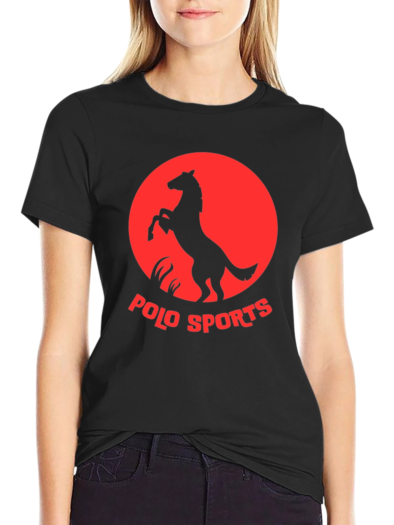 Polo Sports Black Tee with Horse Graphic
